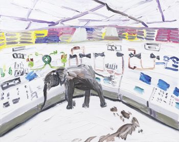 Malerei von Thomas Hoor mit dem Titel »Atomkraftwerkzentrale«, Acryl auf Leinwand